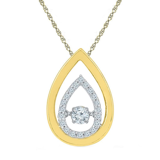 10k Two-tone Gold Moving Round Diamond Teardrop Pendant 1/5 Cttw