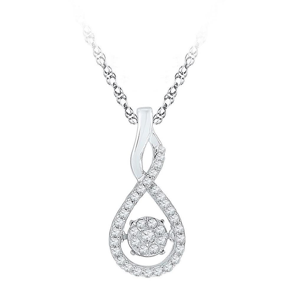 14k White Gold Round Diamond Moving Cluster Pendant 1/5 Cttw