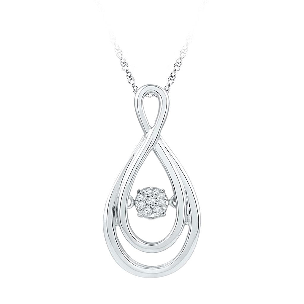 14k White Gold Round Diamond Solitaire Moving Twinkle Teardrop Pendant 1/20 Cttw