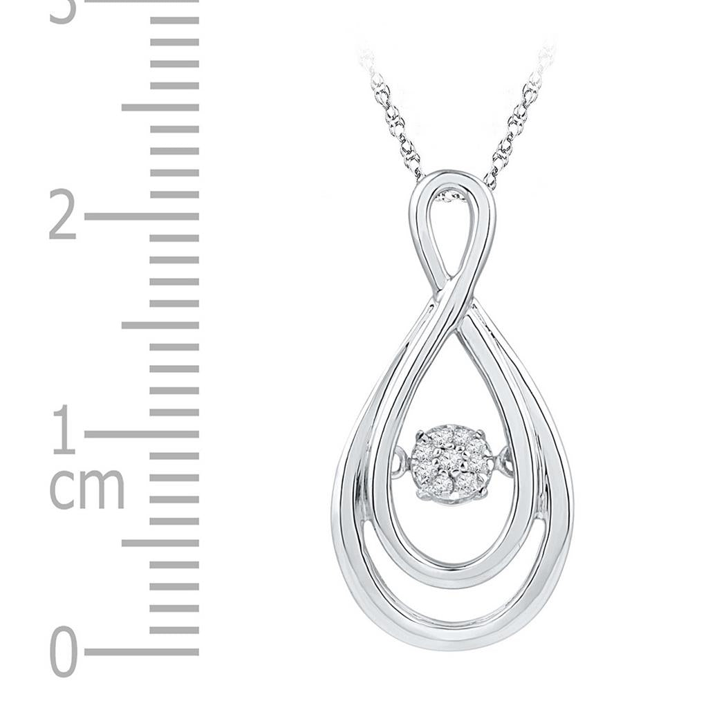 14k White Gold Round Diamond Solitaire Moving Twinkle Teardrop Pendant 1/20 Cttw