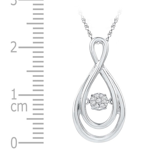 14k White Gold Round Diamond Solitaire Moving Twinkle Teardrop Pendant 1/20 Cttw