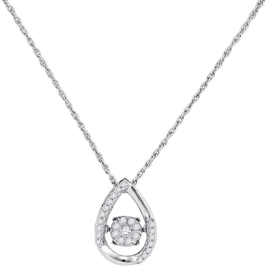 14k White Gold Diamond Teardrop Frame Moving Twinkle Cluster Pendant 1/6 Cttw