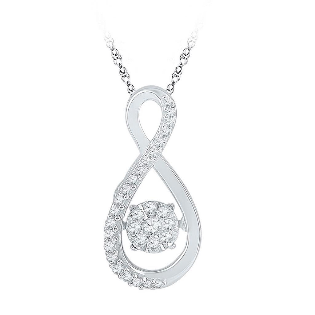 14k White Gold Moving Round Diamond Cluster Pendant 1/6 Cttw