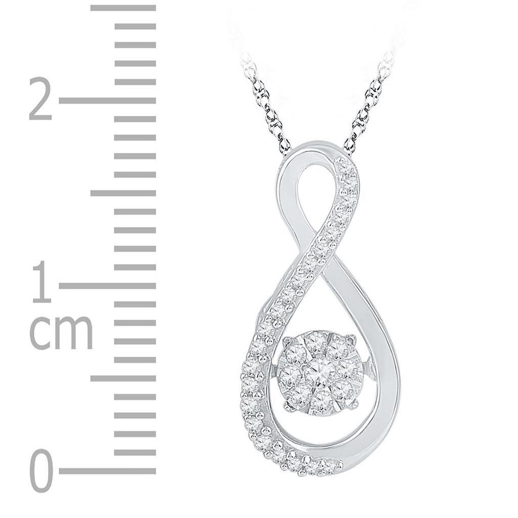 14k White Gold Moving Round Diamond Cluster Pendant 1/6 Cttw