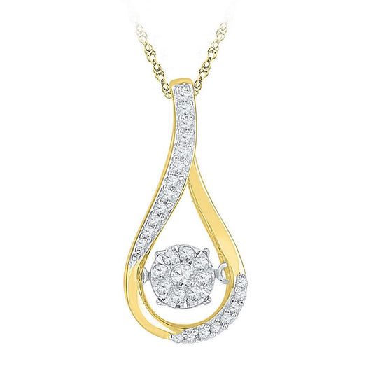 10k Yellow Gold Round Diamond Moving Cluster Teardrop Pendant 1/6 Cttw