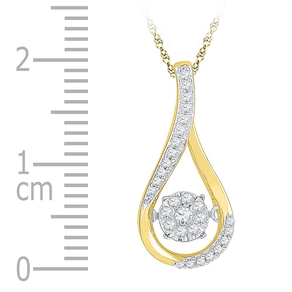 10k Yellow Gold Round Diamond Moving Cluster Teardrop Pendant 1/6 Cttw