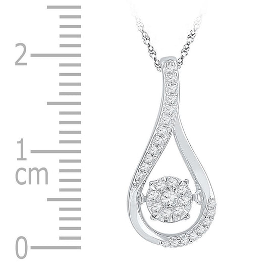 14k White Gold Round Diamond Moving Cluster Teardrop Pendant 1/6 Cttw