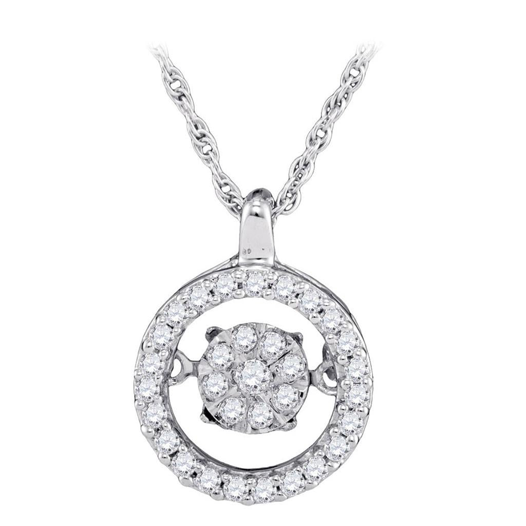 14k White Gold Round Diamond Moving Cluster Pendant 1/5 Cttw