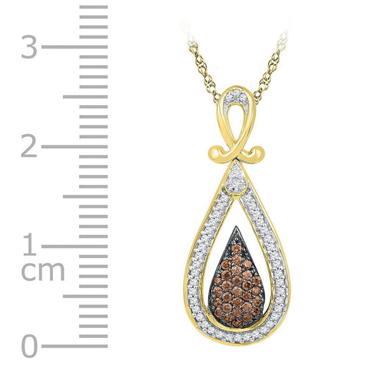 10k Yellow Gold Brown Diamond Teardrop Cluster Pendant 1/4 Cttw