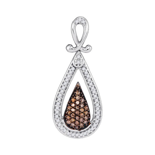 14k White Gold Brown Diamond Teardrop Cluster Pendant 1/4 Cttw