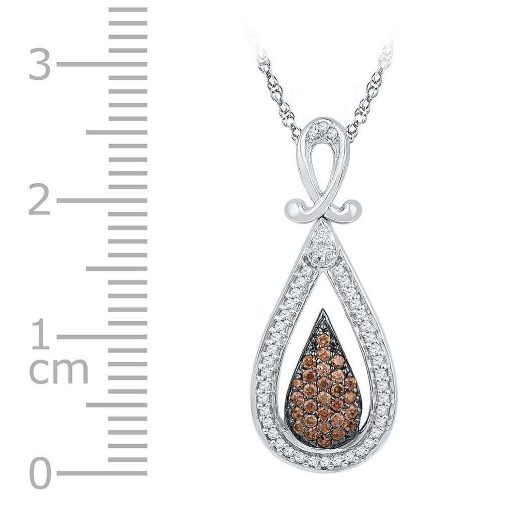 14k White Gold Brown Diamond Teardrop Cluster Pendant 1/4 Cttw