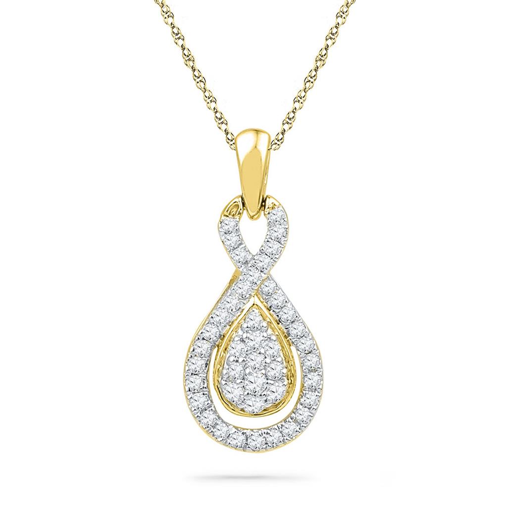 10k Yellow Gold Round Diamond Teardrop Cluster Pendant 1/3 Cttw