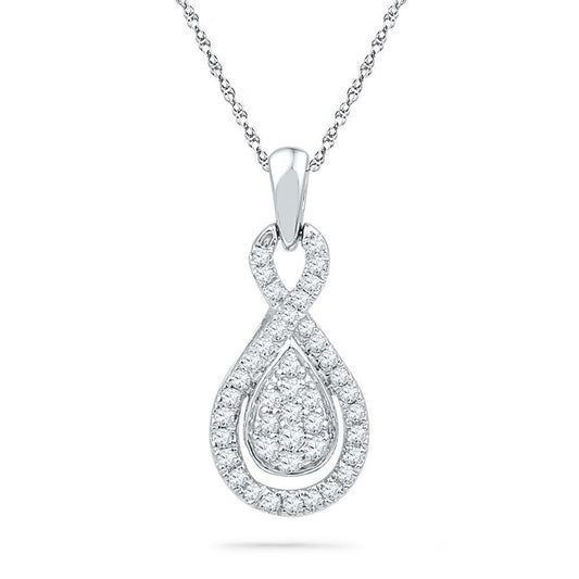 14k White Gold Round Diamond Teardrop Cluster Pendant 1/3 Cttw