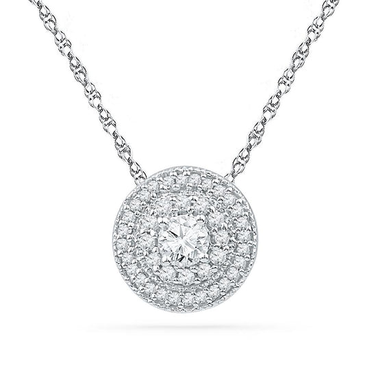 14k White Gold Round Diamond Solitaire Pendant 1/2 Cttw