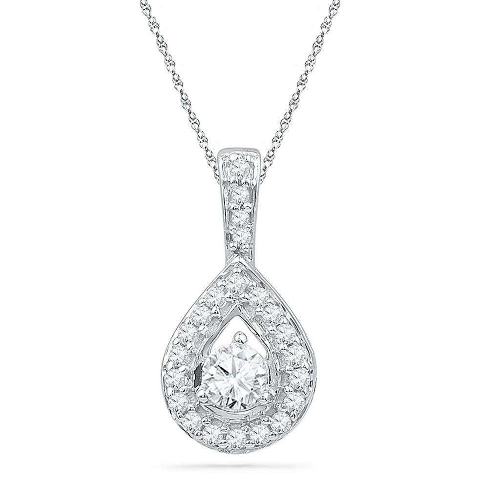 14k White Gold Round Diamond Teardrop Pendant 1/3 Cttw