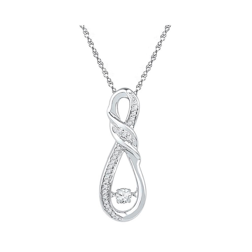 14k White Gold Round Diamond Moving Twinkle Solitaire Infinity Pendant 1/6 Cttw