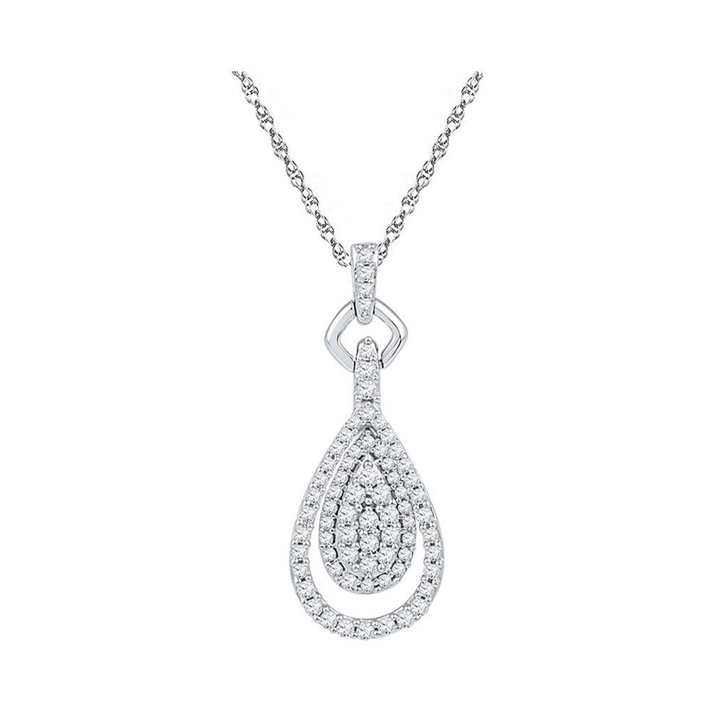 14k White Gold Round Diamond Teardrop Pendant 1/2 Cttw