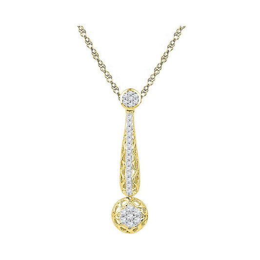 10kt Yellow Gold Round Diamond Drop Cluster Pendant 1/3 Cttw