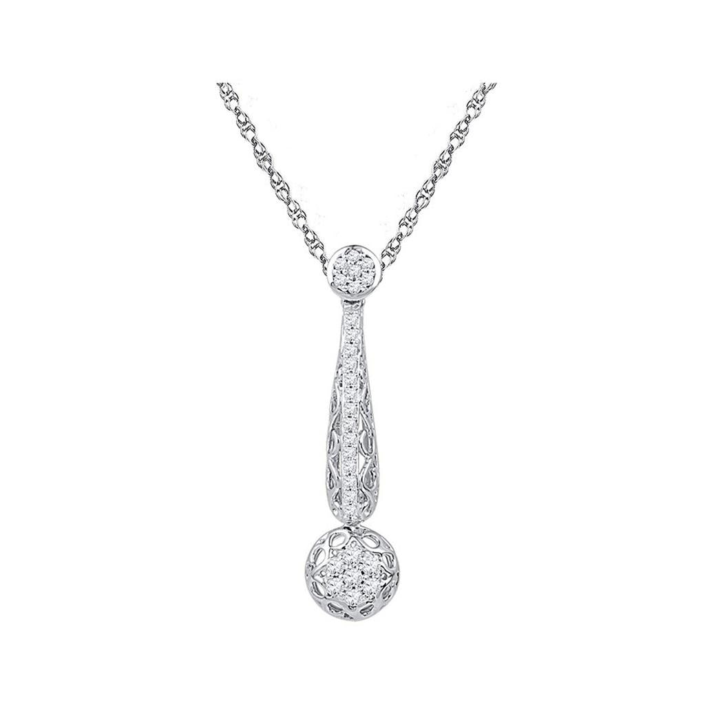 14kt White Gold Round Diamond Drop Cluster Pendant 1/3 Cttw