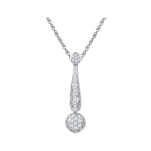 14kt White Gold Round Diamond Drop Cluster Pendant 1/3 Cttw