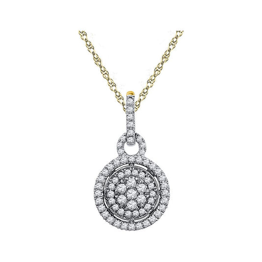 10k Two-tone Gold Round Diamond Circle Cluster Pendant 1/2 Cttw