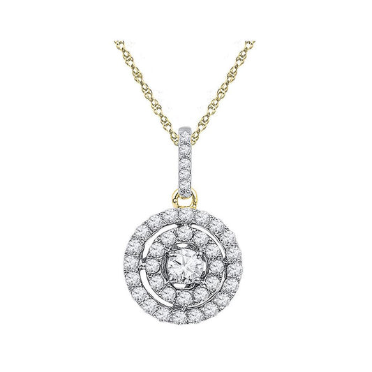 10k Two-tone Gold Round Diamond Circle Cluster Pendant 1/2 Cttw