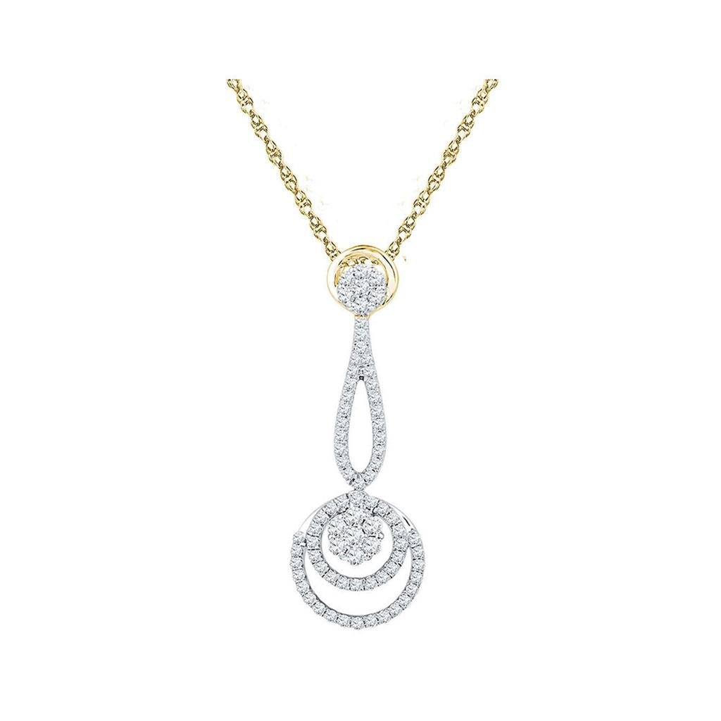 10k Yellow Gold Round Diamond Dangling Cluster Pendant 3/4 Cttw