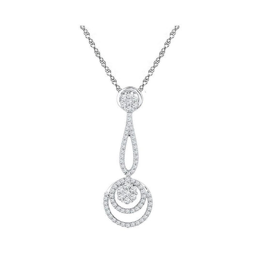 14k White Gold Round Diamond Dangling Cluster Pendant 3/4 Cttw