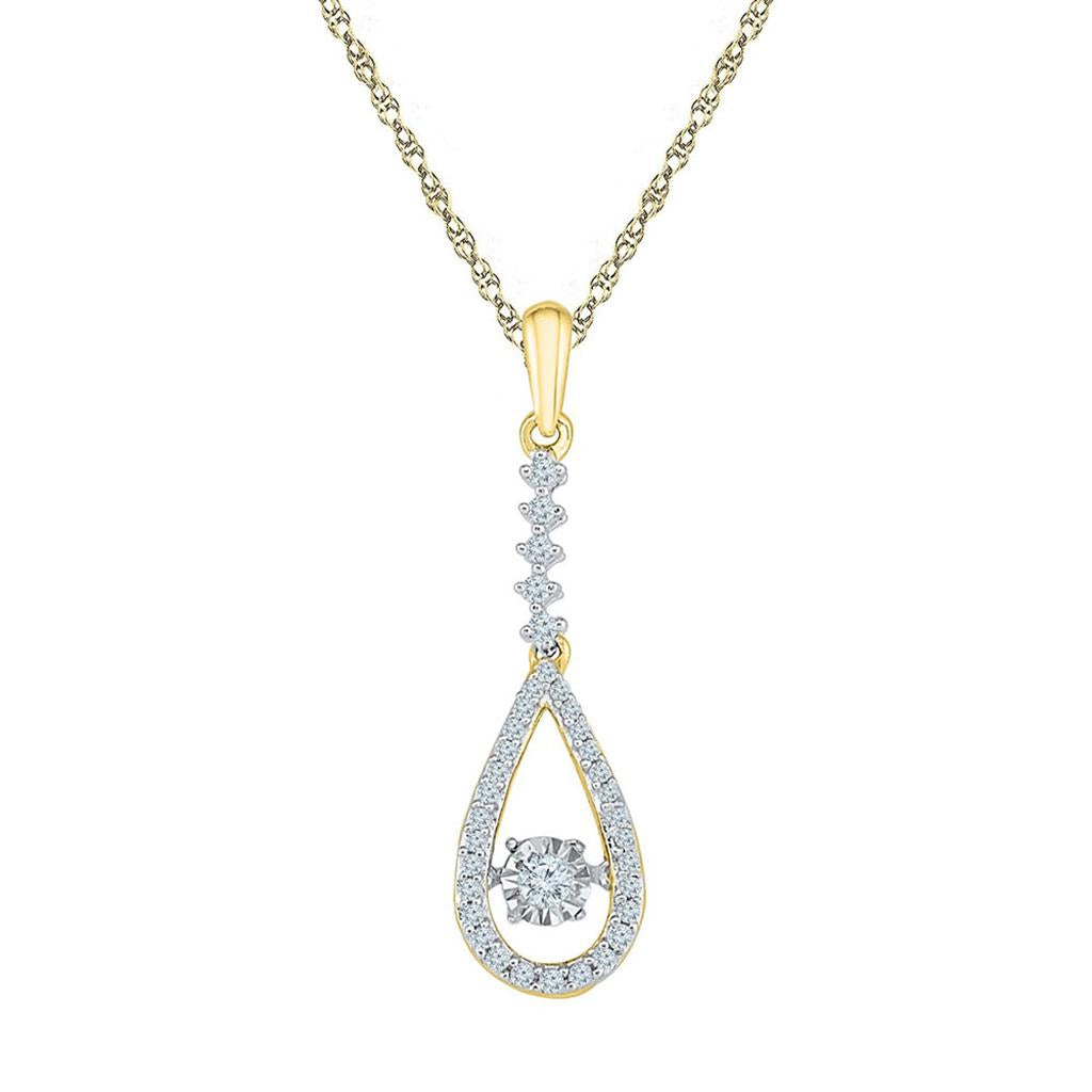 10k Yellow Gold Round Moving Twinkle Diamond Teardrop Pendant 1/5 Cttw