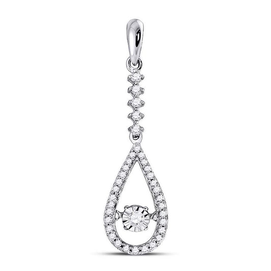 14k White Gold Round Moving Twinkle Diamond Teardrop Pendant 1/5 Cttw