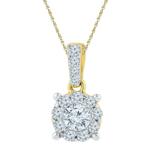 10k Yellow Gold Round Diamond Solitaire Circle Frame Pendant 1/2 Cttw