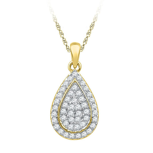 10k Yellow Gold Round Diamond Teardrop Cluster Pendant 1/4 Cttw