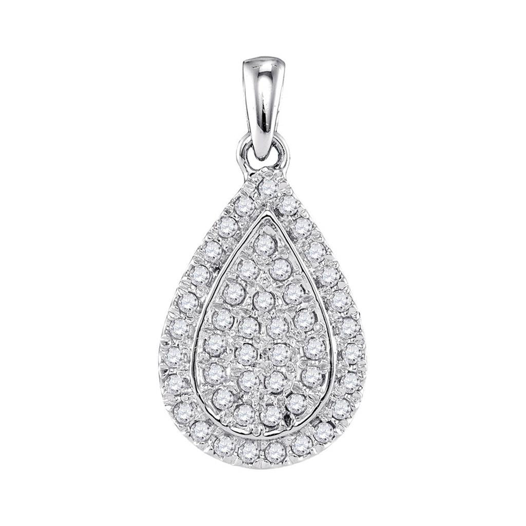 14k White Gold Round Diamond Teardrop Cluster Pendant 1/4 Cttw