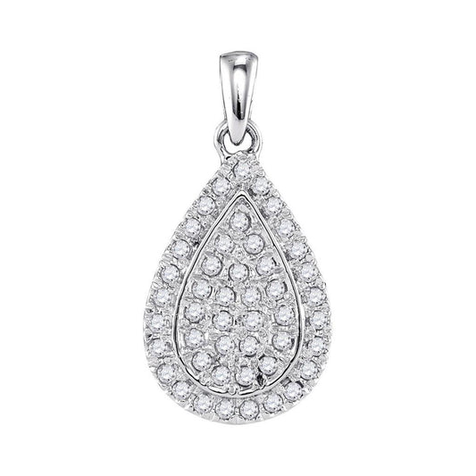 14k White Gold Round Diamond Teardrop Cluster Pendant 1/4 Cttw