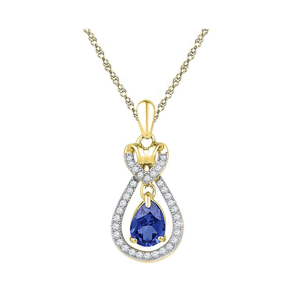 10k Yellow Gold Oval Created Blue Sapphire Solitaire Pendant 1/6 Cttw