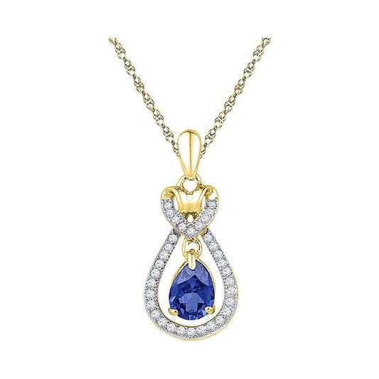 10k Yellow Gold Oval Created Blue Sapphire Solitaire Pendant 1/6 Cttw