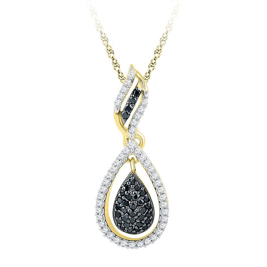 10k Yellow Gold Round Black Diamond Teardrop Pendant 1/3 Cttw