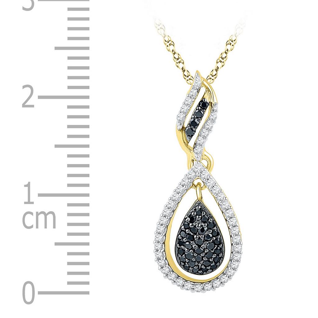 10k Yellow Gold Round Black Diamond Teardrop Pendant 1/3 Cttw