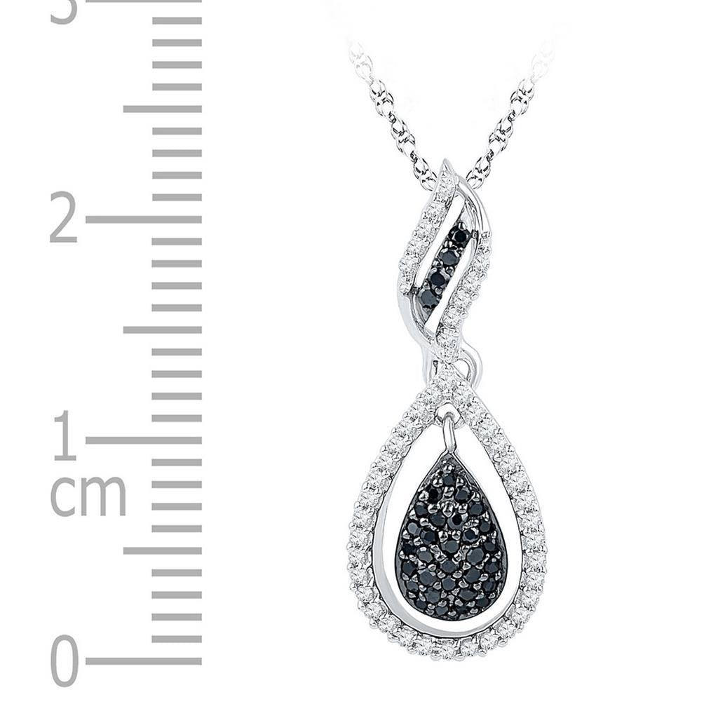 14k White Gold Round Black Diamond Teardrop Pendant 1/3 Cttw