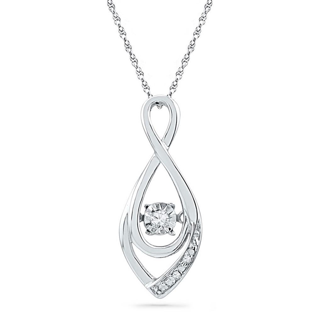 14k White Gold Round Diamond Moving Twinkle Solitaire Teardrop Pendant 1/20 Cttw