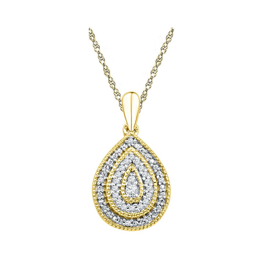 10k Yellow Gold Round Diamond Concentric Teardrop Pendant 1/10 Cttw