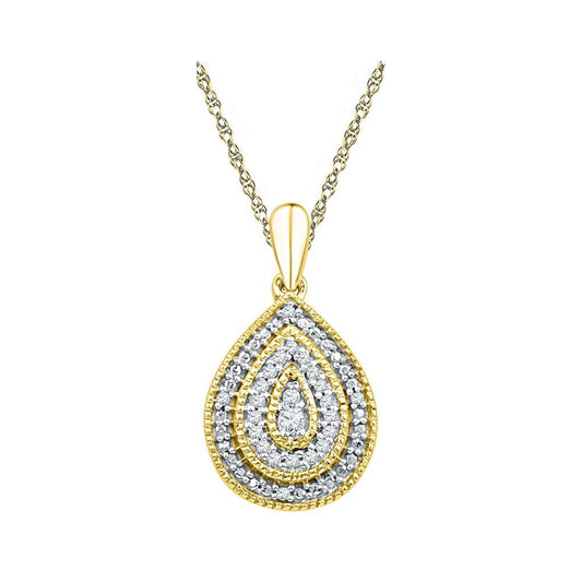 10k Yellow Gold Round Diamond Concentric Teardrop Pendant 1/10 Cttw