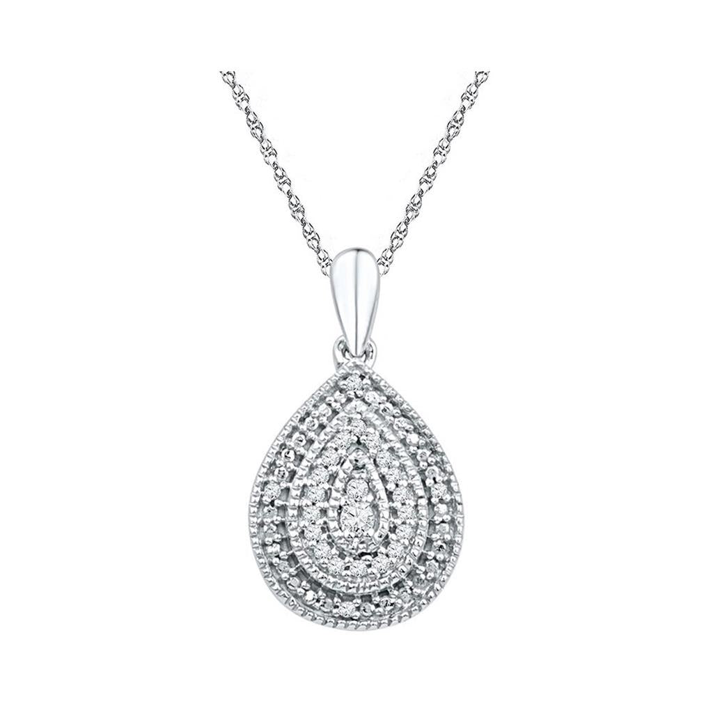 14k White Gold Round Diamond Concentric Teardrop Pendant 1/10 Cttw