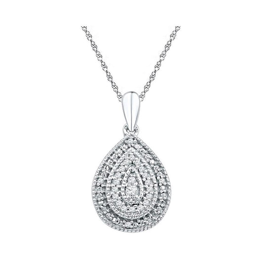 14k White Gold Round Diamond Concentric Teardrop Pendant 1/10 Cttw