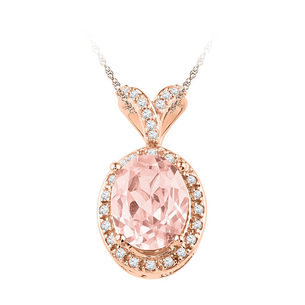 10k Rose Gold Oval Created Morganite Solitaire Pendant 1 Cttw