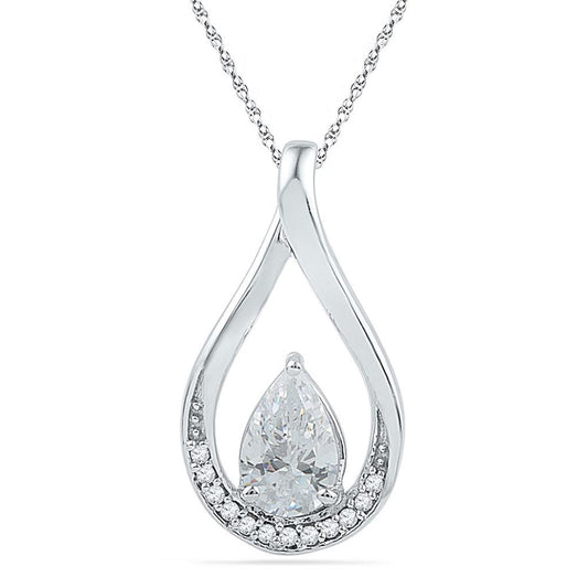 14k White Gold Pear Created White Sapphire Teardrop Pendant 1 Cttw