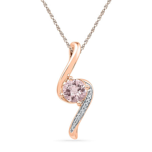 10k Rose Gold Round Created Morganite Solitaire Diamond Pendant 3/4 Cttw