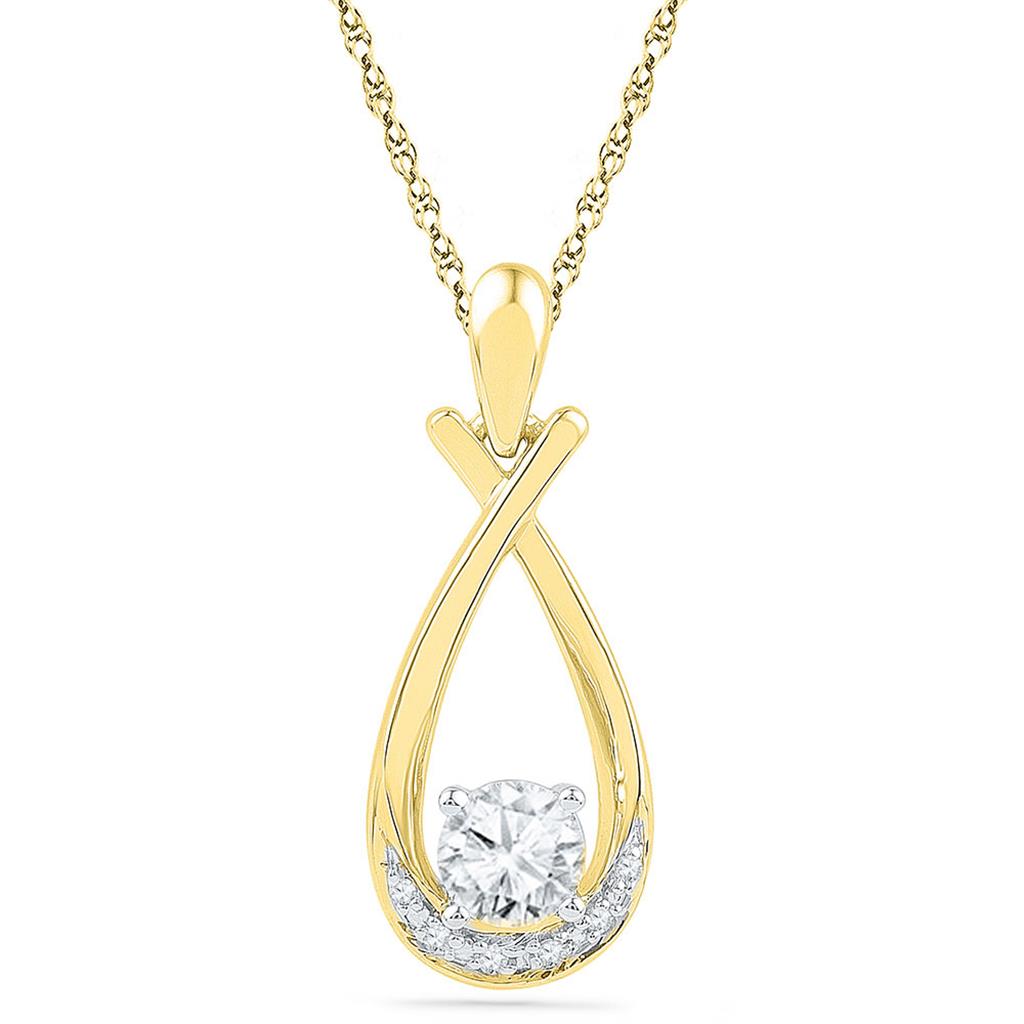 10k Yellow Gold Round Created White Sapphire Teardrop Pendant 3/4 Cttw