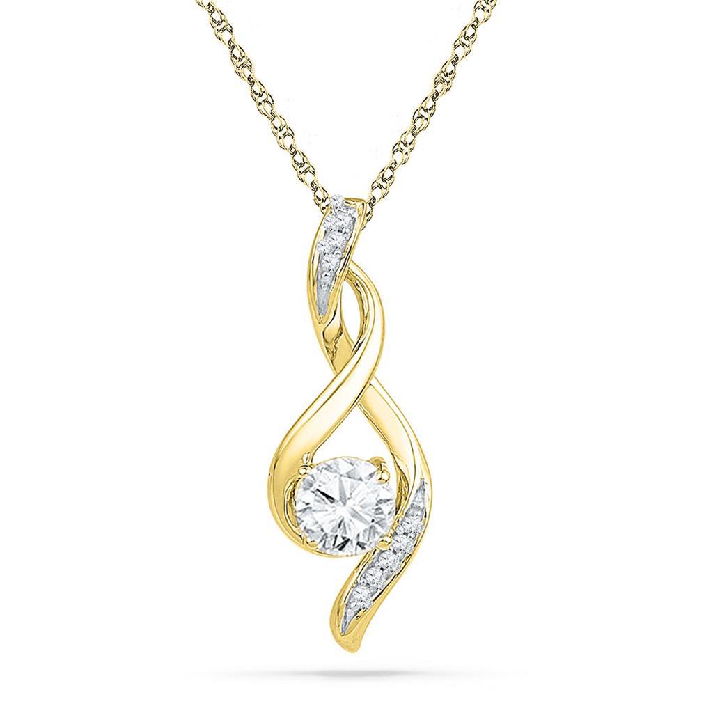 10k Yellow Gold Round Created White Sapphire Solitaire Pendant .02 Cttw