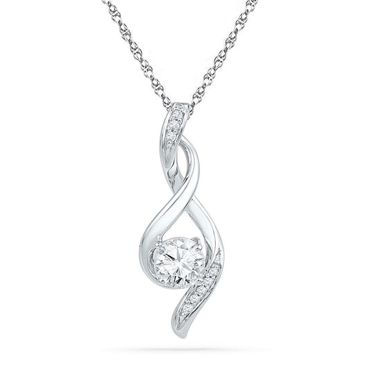 14k White Gold Round Created White Sapphire Solitaire Pendant 3/4 Cttw